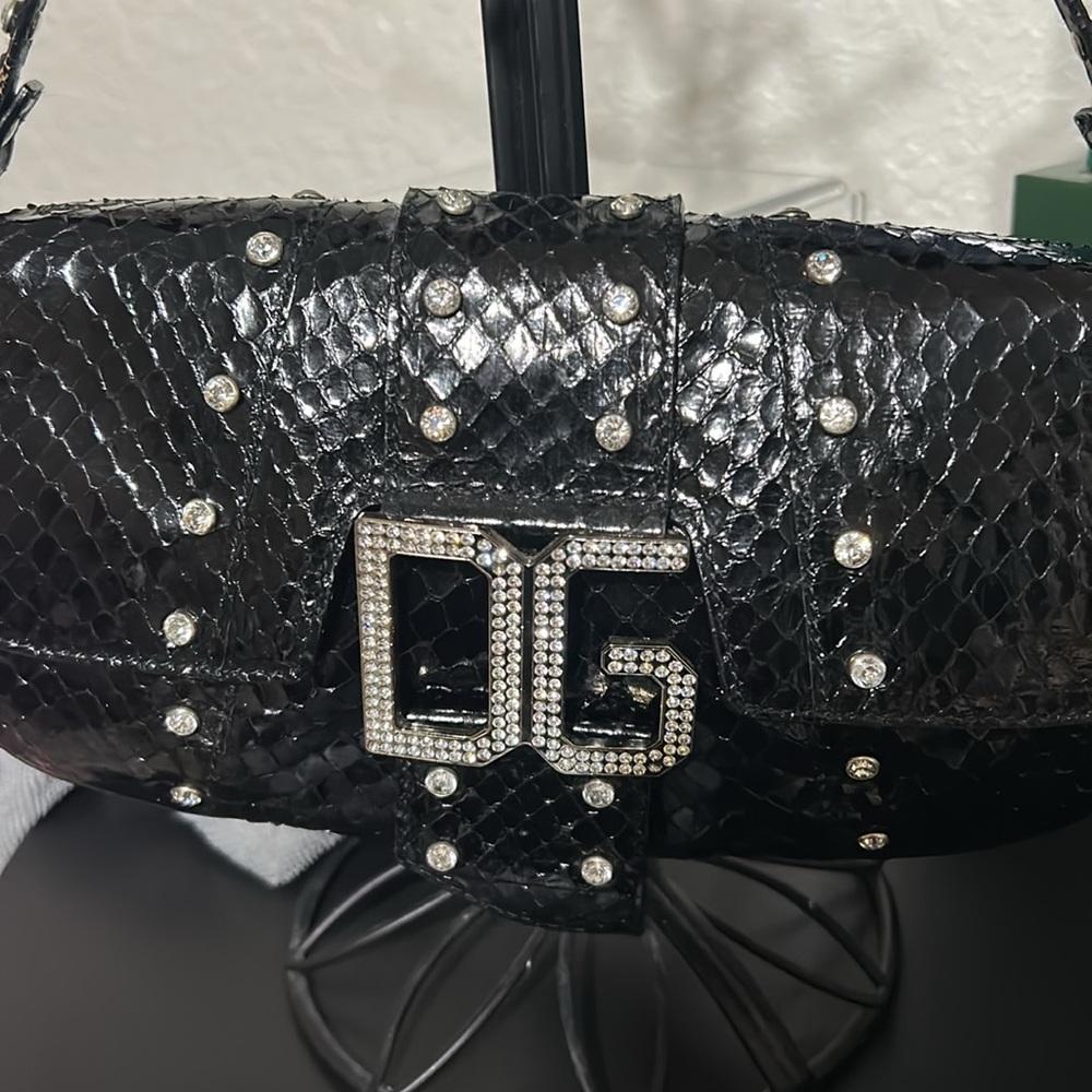 DOLCE & GABBANA VINTAGE black python with crystals shoulder bag - Picture 3 of 4